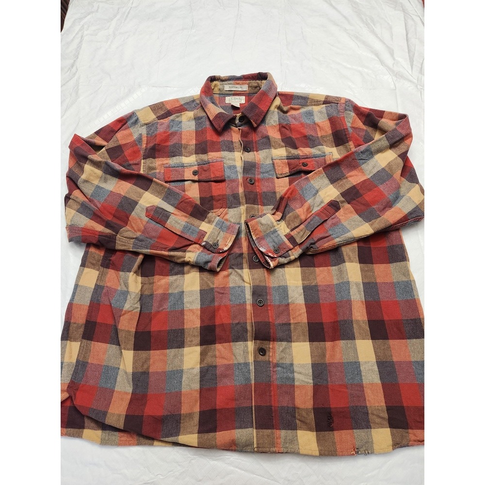 LL Bean Chamois Cloth Shirt Mens 2XL Red Plaid Flannel Long Sleeve Button Casual